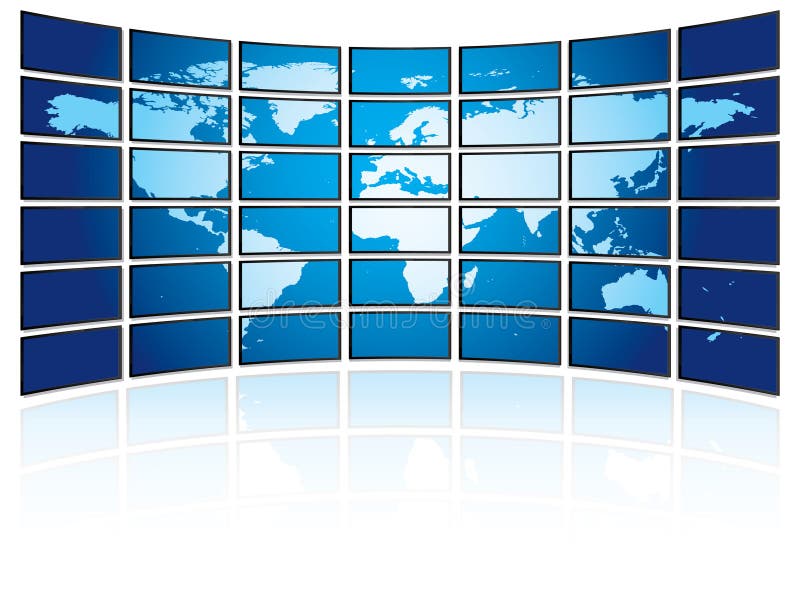TV plasma wall with world map. Grouped for easy editing. Please check my portfolio for more technology illustrations. Lcd tv vector vectors
