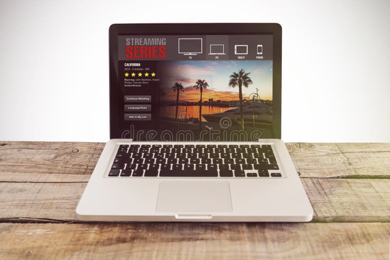 Tv Series Streaming Service Laptop Computer with Streaming Shows site Service in the Screen