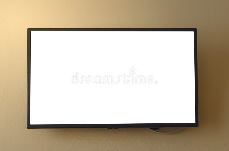 TV set with blank screen mounted on yellow wall. TV template with copy space. TV set with blank screen mounted on yellow wall. TV template with copy space.