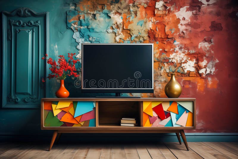 TV Stand Against the Wall, Modern Design Stock Illustration