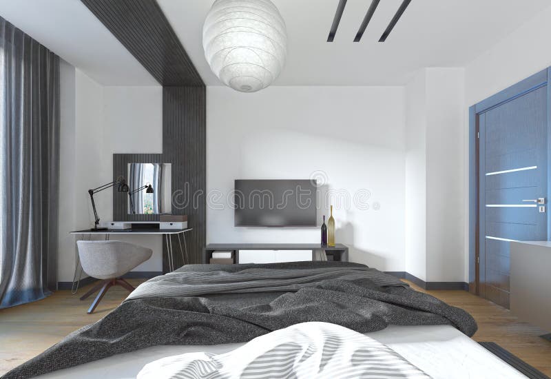 TV Stand in the Bedroom in a Modern Style. Stock Illustration