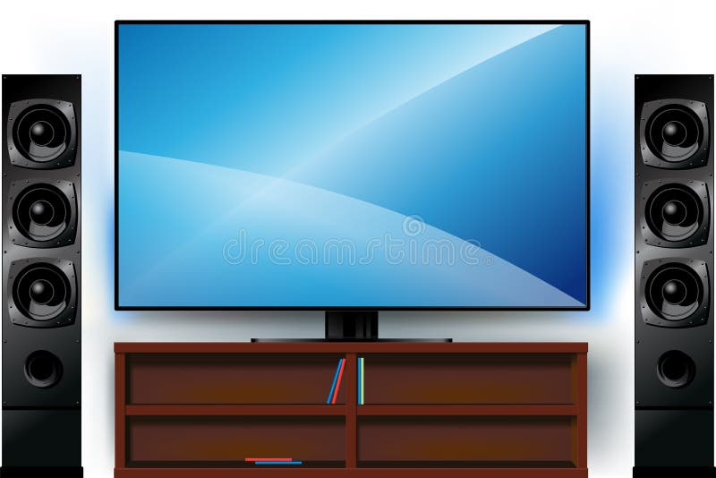 TV on a Stand and Home Theater Stock Vector Illustration of