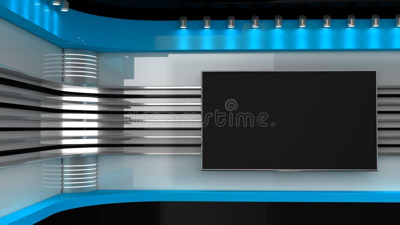 Tv Studio. Blue studio. Backdrop for TV shows .TV on wall. News s