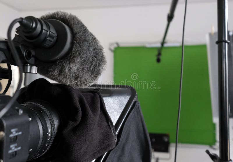 TV Studio with Green Screen, Lights, and Camera Stock Photo Image of