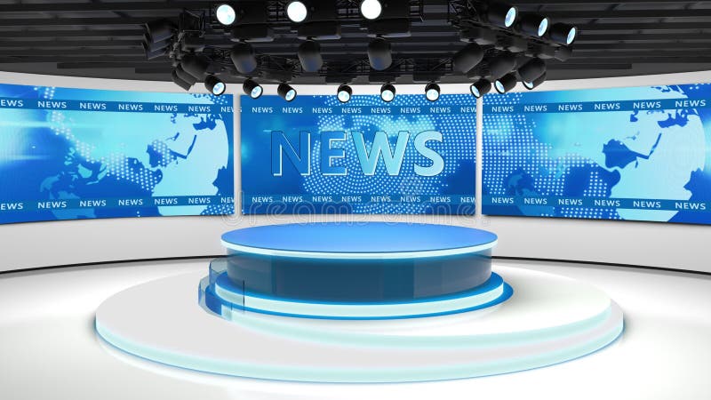 Tv Studio. News Room. Blye and Red Background. General and Close-up Shot. News  Studio. Studio Background. Newsroom Stock Illustration - Illustration of  station, television: 220337727