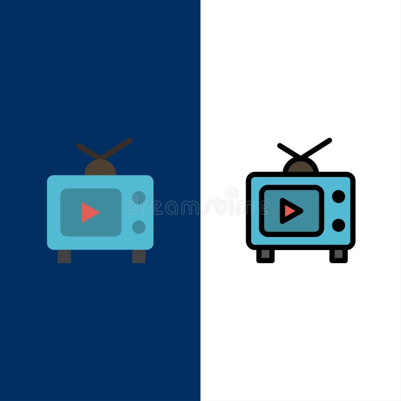 TV, Television, Play, Video Icons. Flat and Line Filled Icon Set Vector Blue Background vector illustration TV, Television, Play, Video Icons. Flat and Line Filled Icon Set Vector Blue Background vector illustration