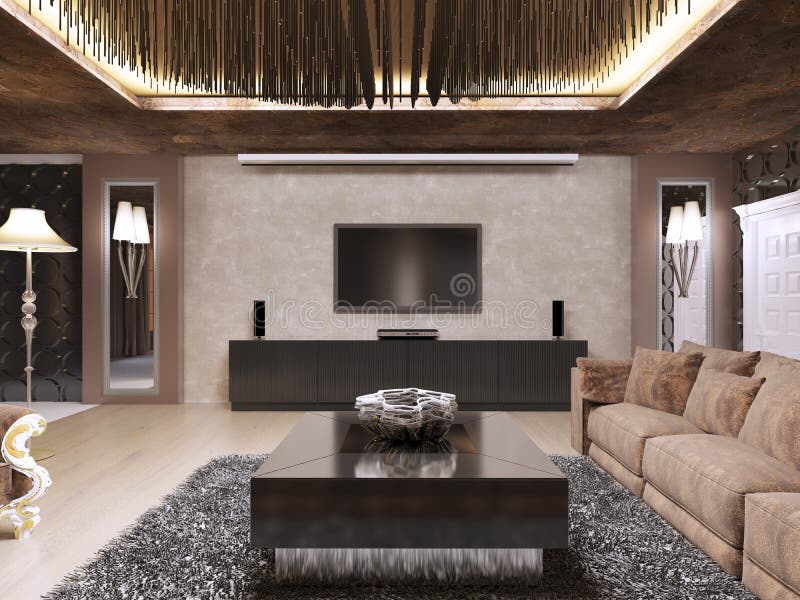 TV unit in luxury living room designed in modern style. stock illustration TV unit in luxury living room designed in modern style. stock illustration