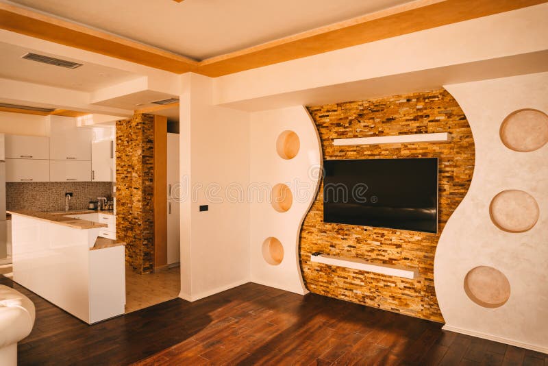 TV on the Wall. TV Hanging on the Wall Stock Photo Image of screen