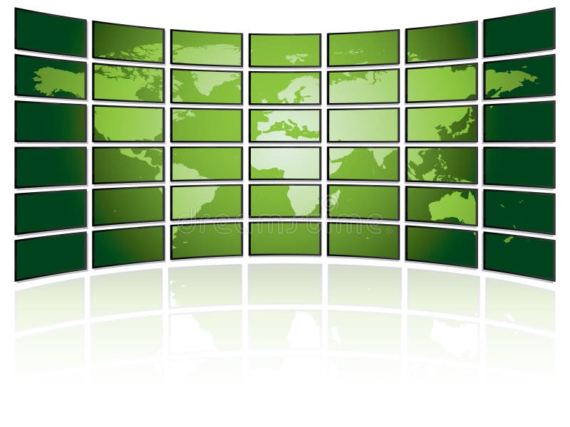 Detailed TV wall with world map. Grouped for easy editing. Please check my portfolio for more business illustrations. Lcd tv vector vectors