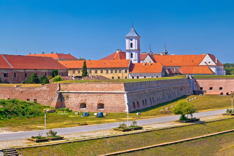 Tvrdja old town walls and Drava river walkway in Osijek panoramic view