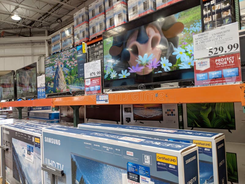 TVs van TCL Roku en Samsung op vertoning in Costco royalty-vrije stock afbeeldingen TVs van TCL Roku en Samsung op vertoning in Costco royalty-vrije stock afbeeldingen