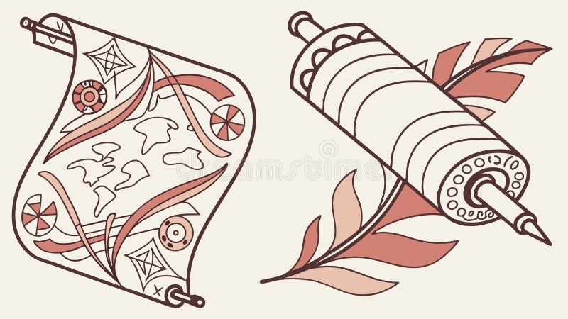 Två gamla rullar med vektorvektor för luddillustration med vektorkontur Generativ AI royaltyfri illustrationer