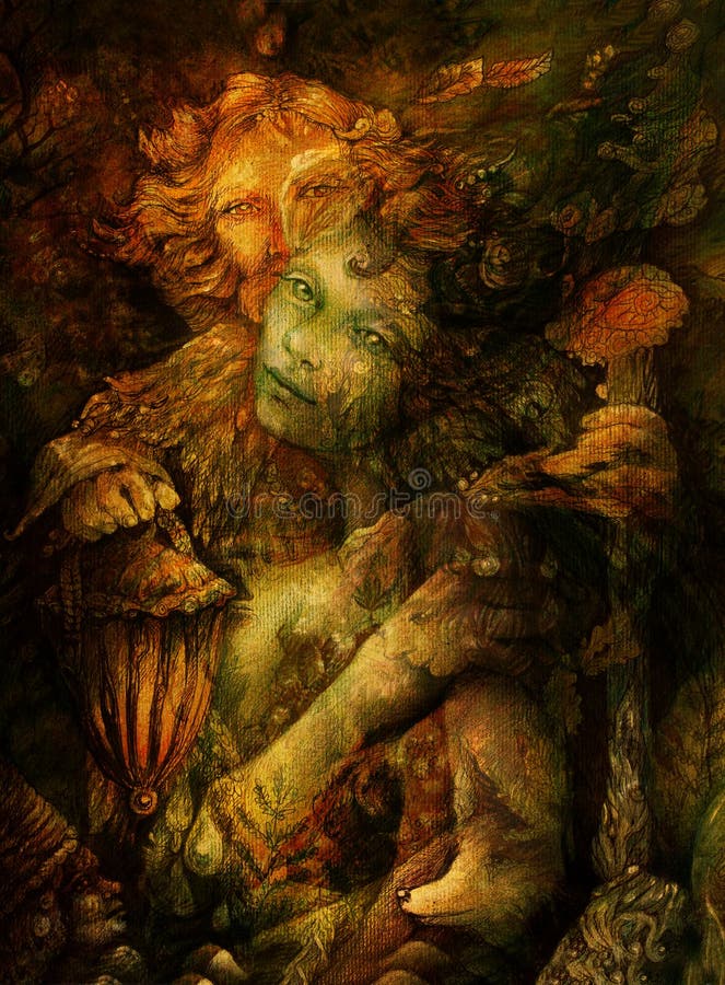 Två härliga skogbeings, färgrik detaljerad illustration fotografering för bildbyråer Två härliga skogbeings, färgrik detaljerad illustration fotografering för bildbyråer