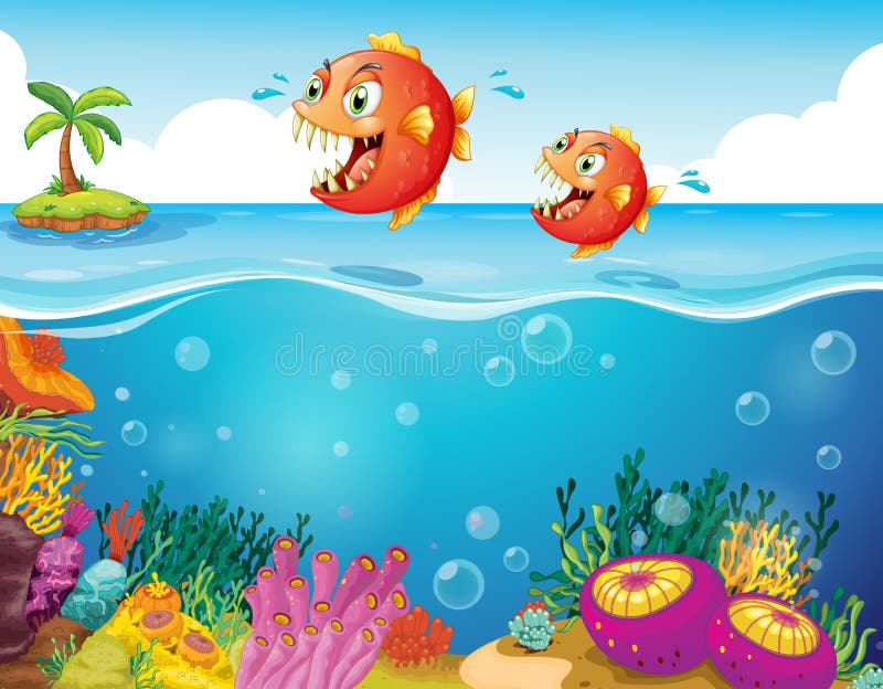 Två läskiga piranhas på havet vektor illustrationer Två läskiga piranhas på havet vektor illustrationer