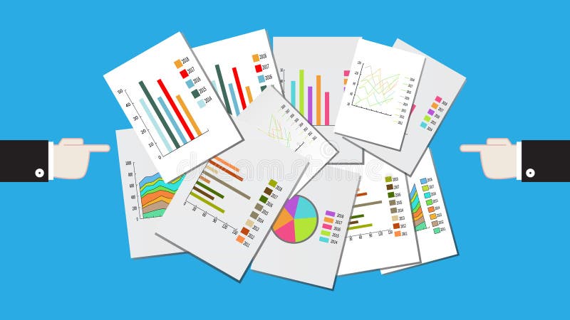 Två manliga händer pekar fingrar på grafer och diagram royaltyfri illustrationer Två manliga händer pekar fingrar på grafer och diagram royaltyfri illustrationer