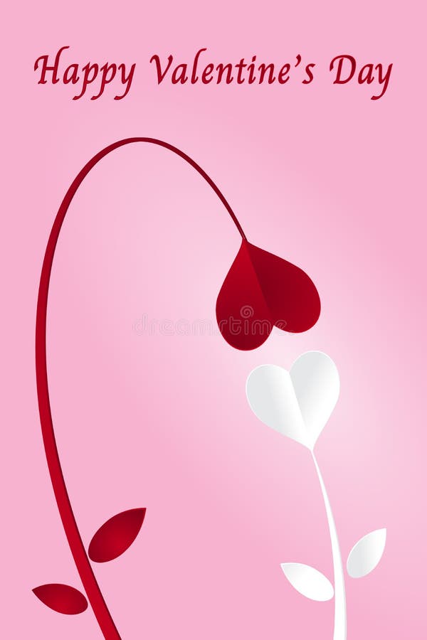 Två pappers- snittblommor för hjärta och lycklig valentindag på rosa lodisar stock illustrationer Två pappers- snittblommor för hjärta och lycklig valentindag på rosa lodisar stock illustrationer