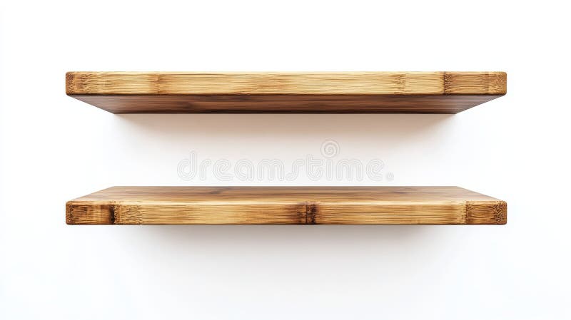 Två Rustic Light Brown Wooden Shelon White Background stock illustrationer