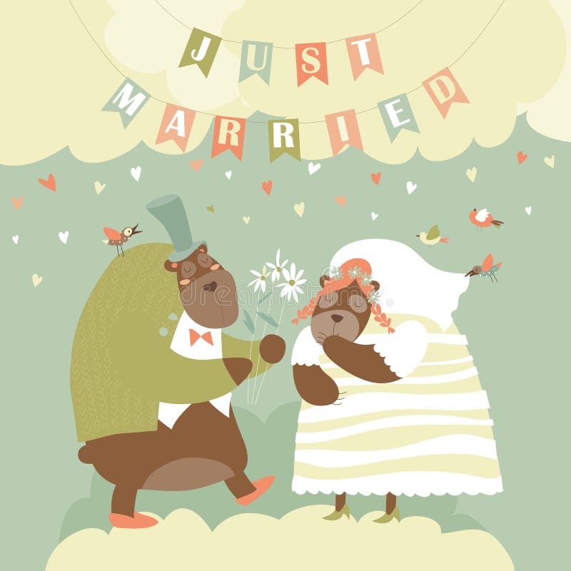 Två älskvärda björnar bara gift vektor illustrationer Två älskvärda björnar bara gift vektor illustrationer