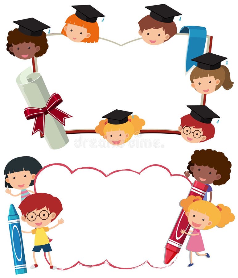 Twee grensmalplaatjes met schooljongens en meisjes vector illustratie Twee grensmalplaatjes met schooljongens en meisjes vector illustratie