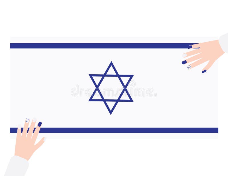 Twee handen met blauw en wit nagellak op de vlagachtergrond van Israël stock illustratie Twee handen met blauw en wit nagellak op de vlagachtergrond van Israël stock illustratie