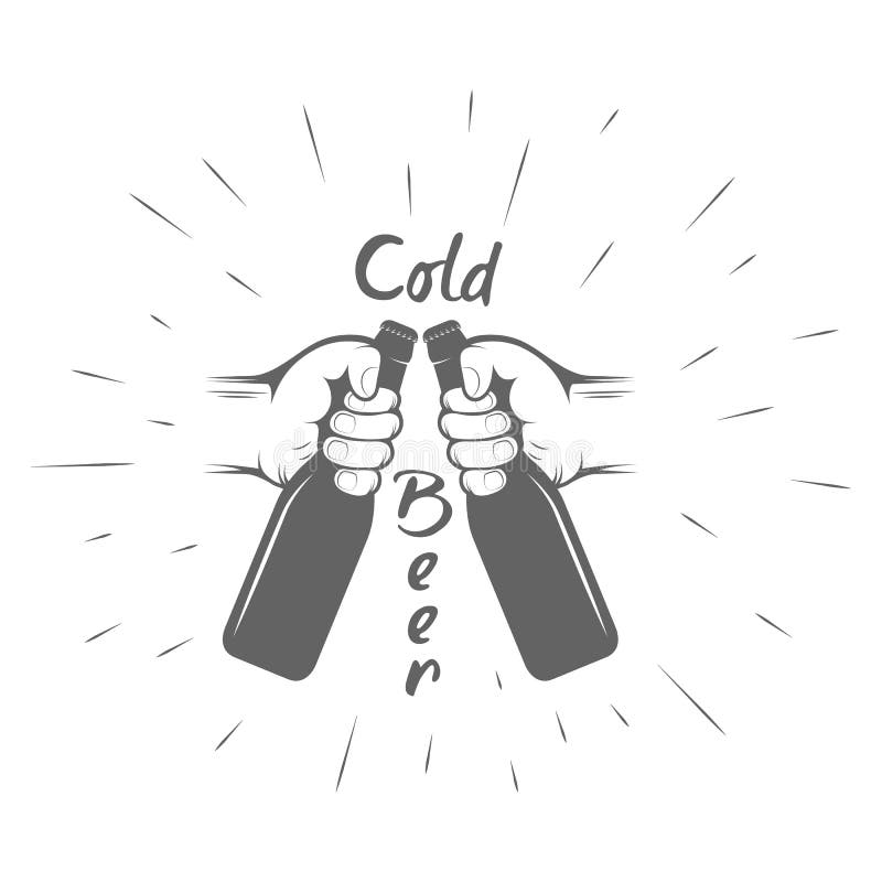 Twee handen met duimen op symboolpictogram van koude bierfles retro vector illustratie Twee handen met duimen op symboolpictogram van koude bierfles retro vector illustratie