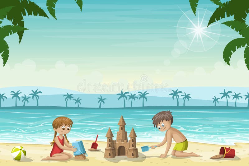 Volwassen pellet hervorming Twee Jonge Geitjes Bouwen Een Zandkasteel Vector Illustratie - Illustration  of kind, paradijs: 115635798