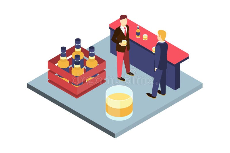 Twee jonge mannelijke vrienden die bier drinken bij bar, bar binnenlandse vectorillustratie royalty-vrije illustratie Twee jonge mannelijke vrienden die bier drinken bij bar, bar binnenlandse vectorillustratie royalty-vrije illustratie