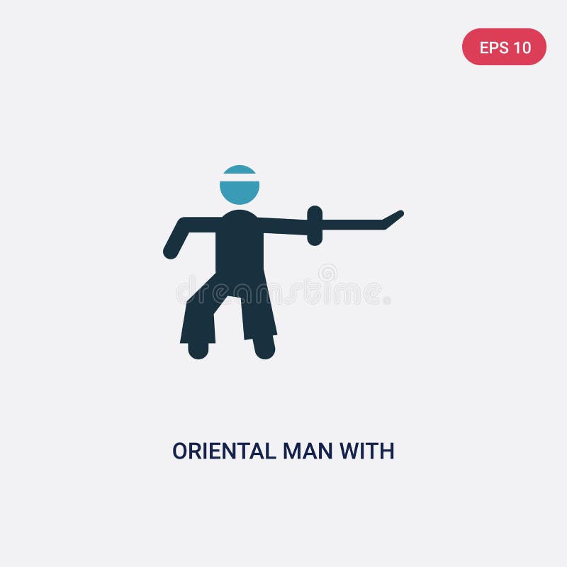 Twee kleuren oosterse mens met een zwaard vectorpictogram van sportenconcept geïsoleerde blauwe oosterse mens met een symbool van vector illustratie Twee kleuren oosterse mens met een zwaard vectorpictogram van sportenconcept geïsoleerde blauwe oosterse mens met een symbool van vector illustratie