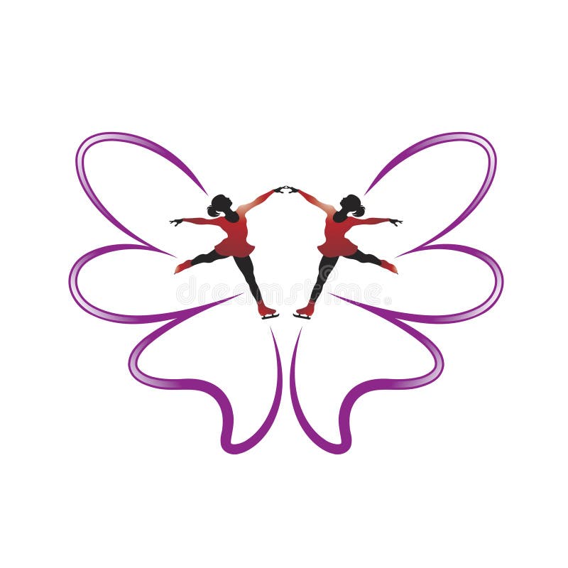 Twee schaatsende meisjes en vlinderveren vector illustratie Twee schaatsende meisjes en vlinderveren vector illustratie