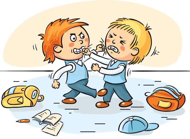 Twee schooljongens vechten stock illustratie Twee schooljongens vechten stock illustratie