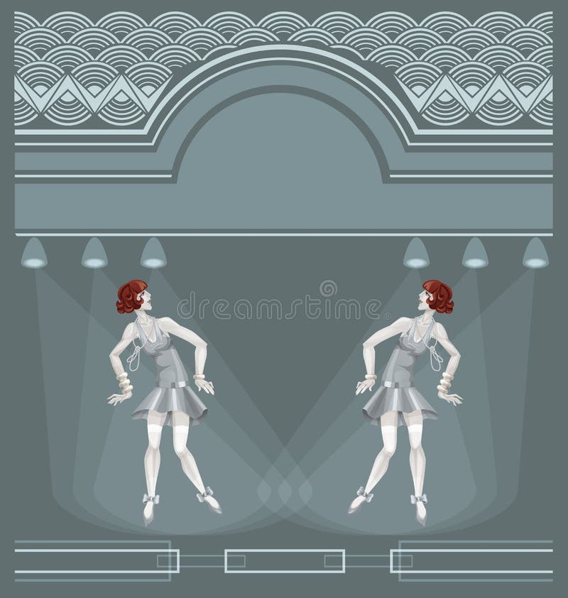Twee vinmeisjes op art decoachtergrond vector illustratie Twee vinmeisjes op art decoachtergrond vector illustratie