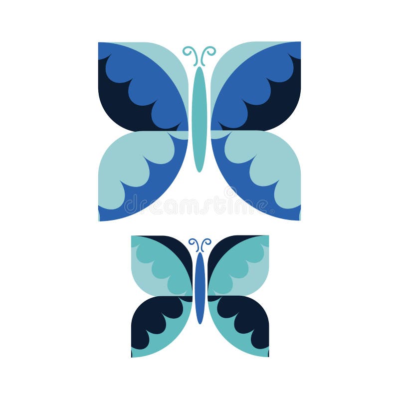 Twee Vintage Geometric Butterfly Vector Illustratie Handtekening 60's Stijl Garden Insect Simple Motif Retro Classic Blue Bug royalty-vrije illustratie Twee Vintage Geometric Butterfly Vector Illustratie Handtekening 60's Stijl Garden Insect Simple Motif Retro Classic Blue Bug royalty-vrije illustratie