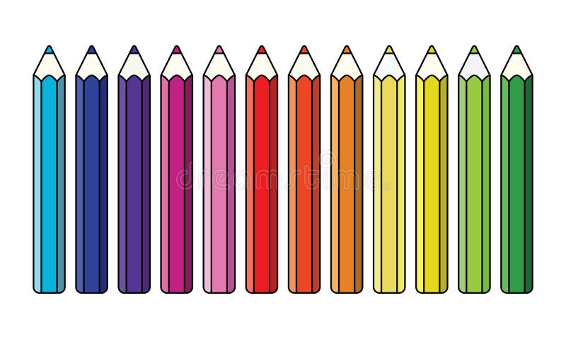 Twelve colored pencils in cartoon style for your design vector illustration