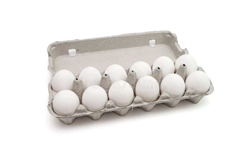Twelve Eggs In A Paper Box Isolated Stock Image Image of background