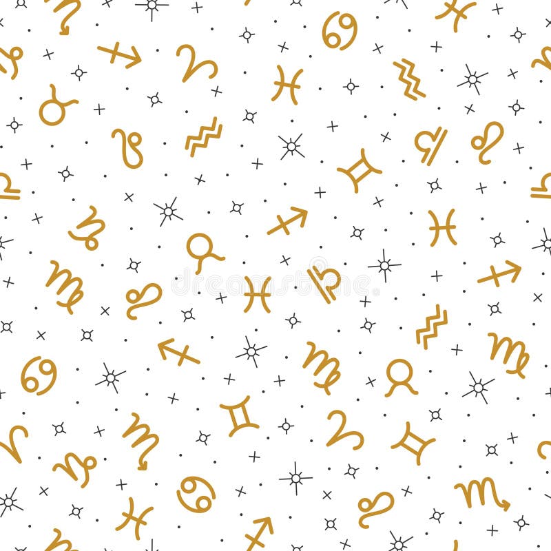 Twelve Golden Zodiac Signs Seamless Pattern, Astrological Symbols Stock ...