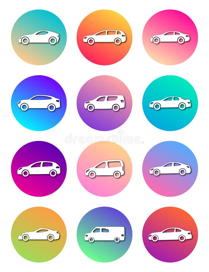 Twelve White Cars in Circle with Modern Gradient Stock Vector