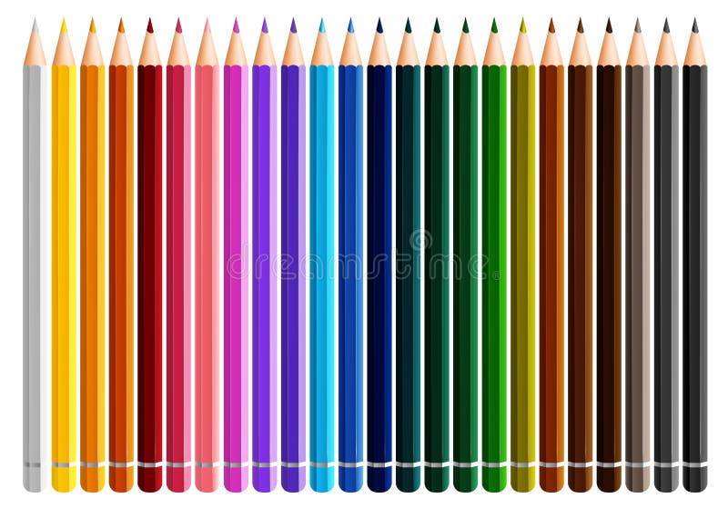 Twenty four color pencils on white background
