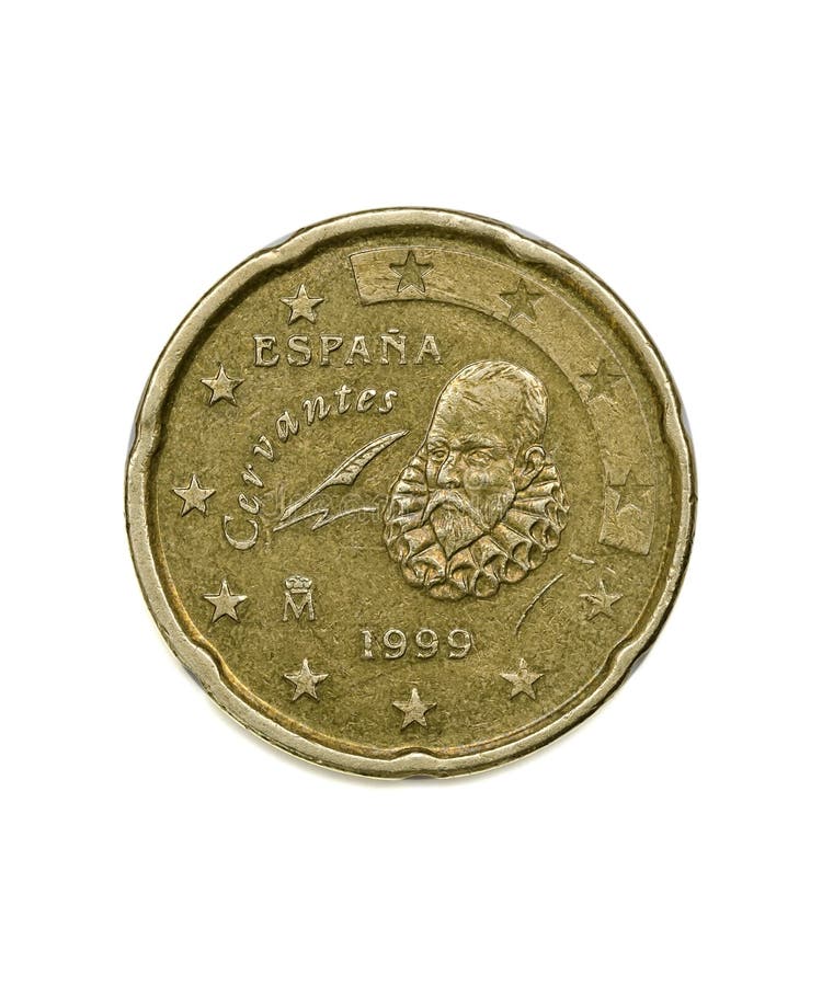 Twentynbsp euro centnbsp monnaie de circulation. Obverse de la pièce de monnaie de la monnaie de l'euro centnbsp de la twentynbsp. pièce de monnaie a été frappée en 1999 en espagne. monnaie de l'ue. or nordique. poids 574 g diamètre 2225 mm épaisseur 214 mm. fermer