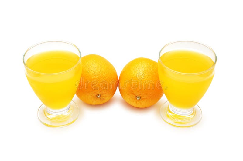 Twi Oranges and Orange Juice Isolated on White Stock Photo Image of