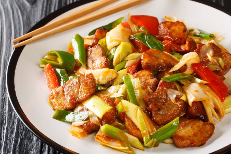 Twice Cooked Pork Hui Guo Rou Szechuan Pork Stir Fry Closeup In The Plate Horizontal Stock Image Image Of Paste Meal