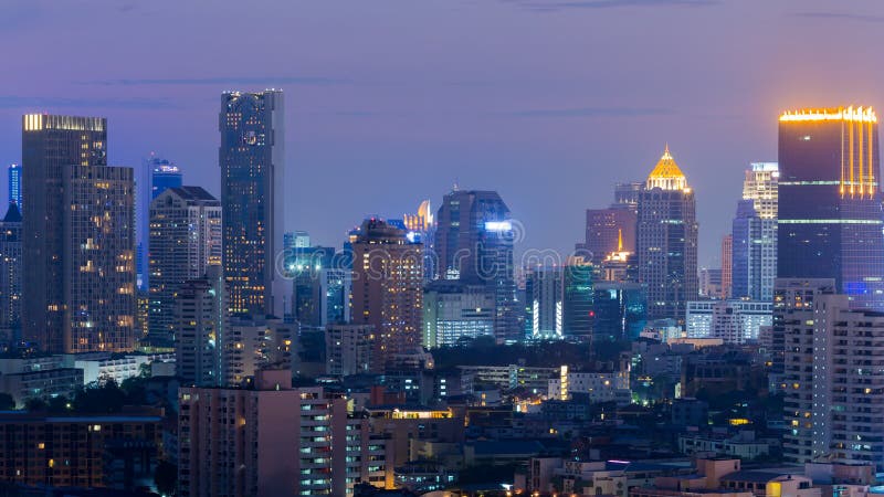Twilight city office building aerial view, night lights background royalty free stock images Twilight city office building aerial view, night lights background royalty free stock images