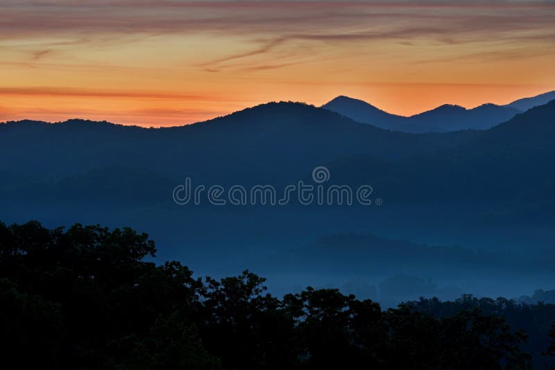 Landscape at twilight from the West Foothills Parkway, Great Smoky Mountains National Park, Tennessee, USA. Landscape at twilight from the West Foothills Parkway, Great Smoky Mountains National Park, Tennessee, USA