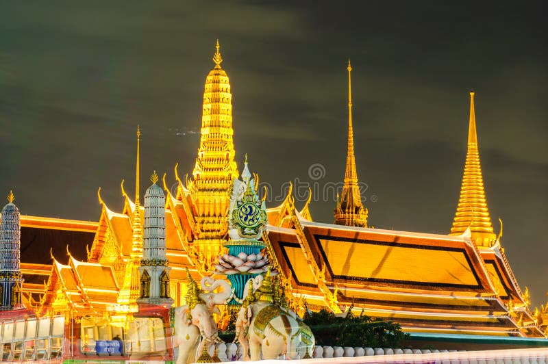 Twilight Temple of the Emerald Buddha Wat Phra Kaew of Bangkok