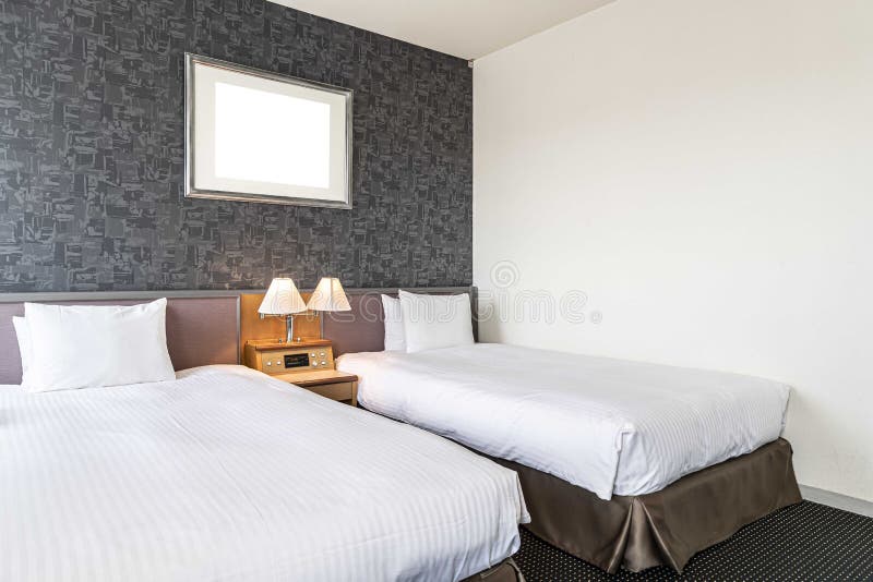 Twin Bed and Blanket in a Small Bedroom Stock Photo Image of lamp