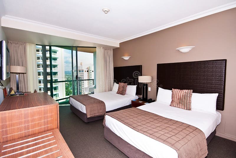 Twin Bed Hotel Room stock photo. Image of white, hotel 14863576