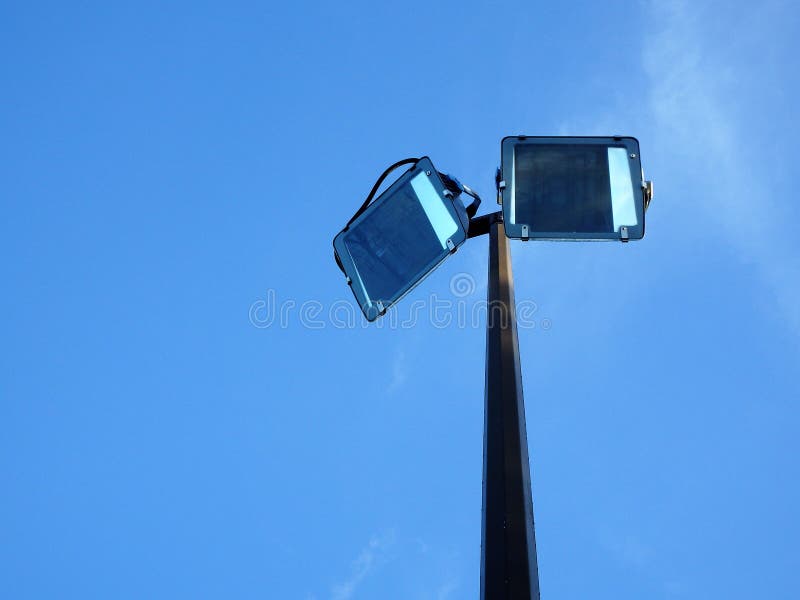 Twin halogen street lights stock image. Image of closeup 94967481