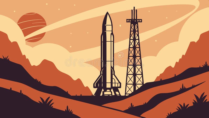 Twin Rockets at a Mountainous Launch Site conception vectorielle Génération AI illustration stock
