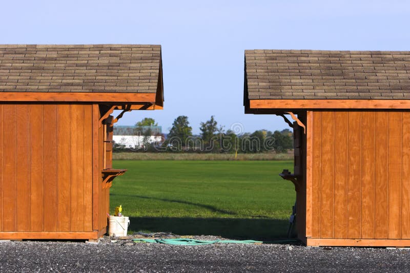 Twin sheds stock photo. Image of bucket, gravel, trees 1318254