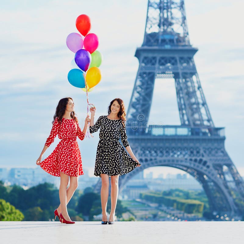 Twin Sisters Near the Eiffel Tower in Paris Stock Photo - Image of ...