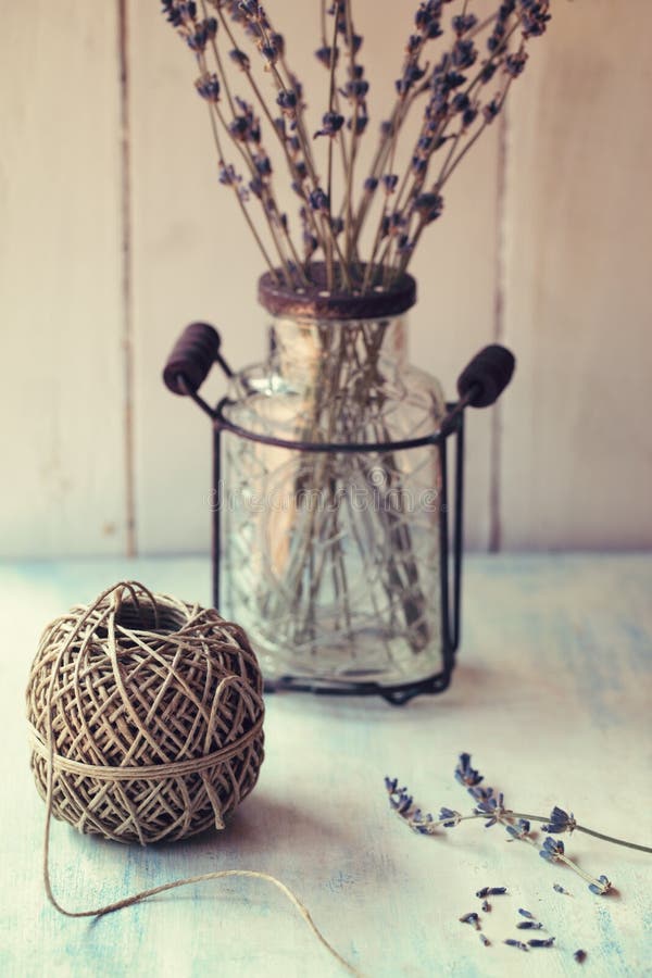 Twine ball with lavender stock image. Image of decorative 26502767
